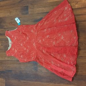 Danny and Nicole Coral Fit and Flair Lace Dress Size 18 NWT